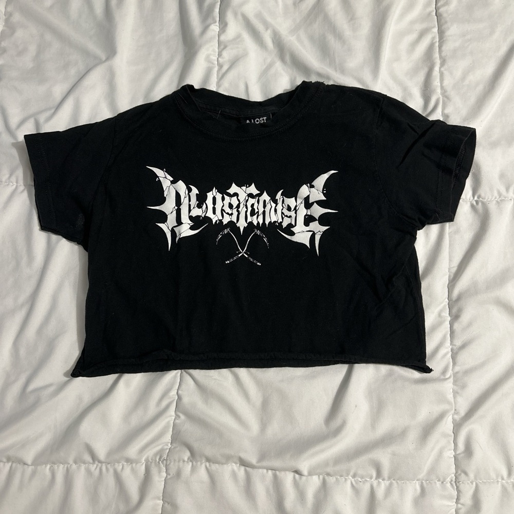 This is a black cropped tee from Hot Topic. This is a size SMALL but fits tight.